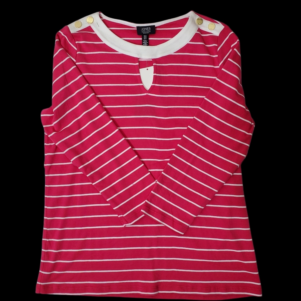Jones New York Fuchsia and White Striped Long Sleeve Top